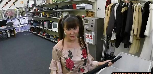  Pigtailed asian sells her samurai and boned by pawn guy